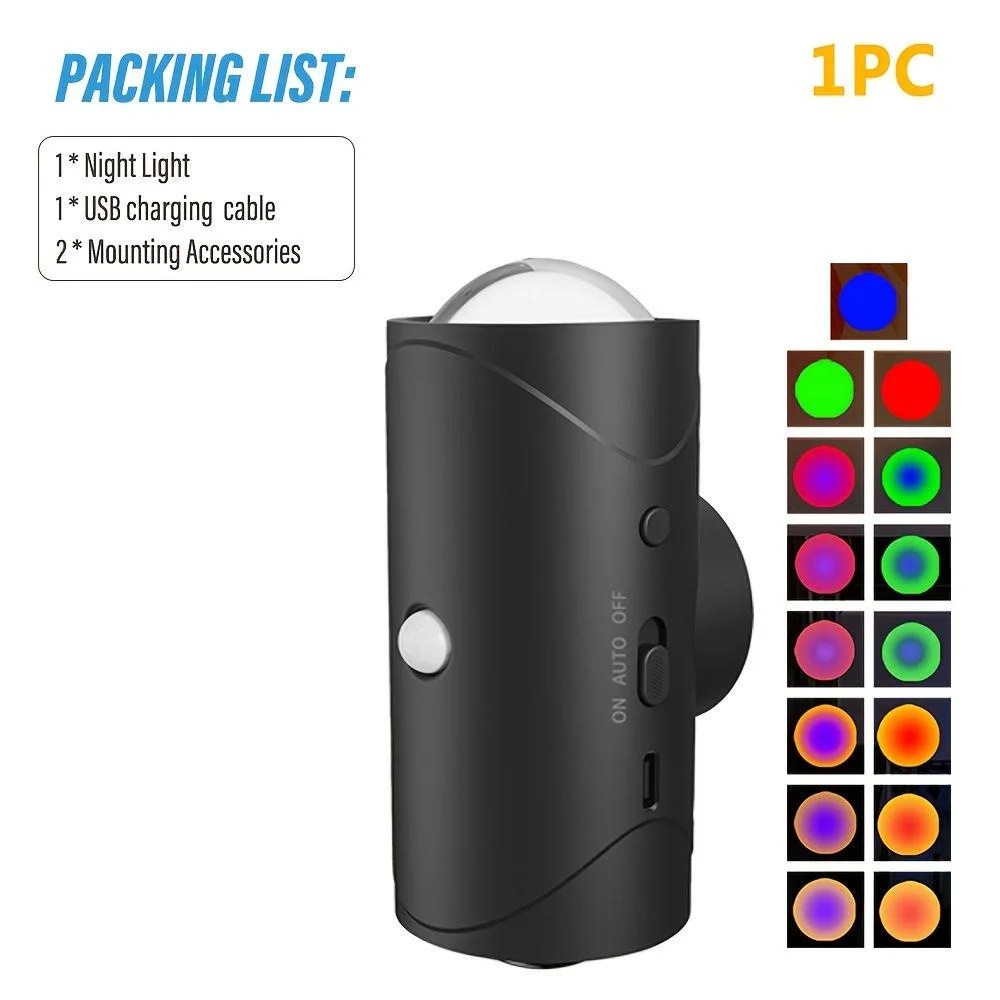 מנורת קיר מגנטית נטענת RGB עם חיישן תנועה, תאורת לילה LED דו-ראשית לארון, מסדרון ומדרגות