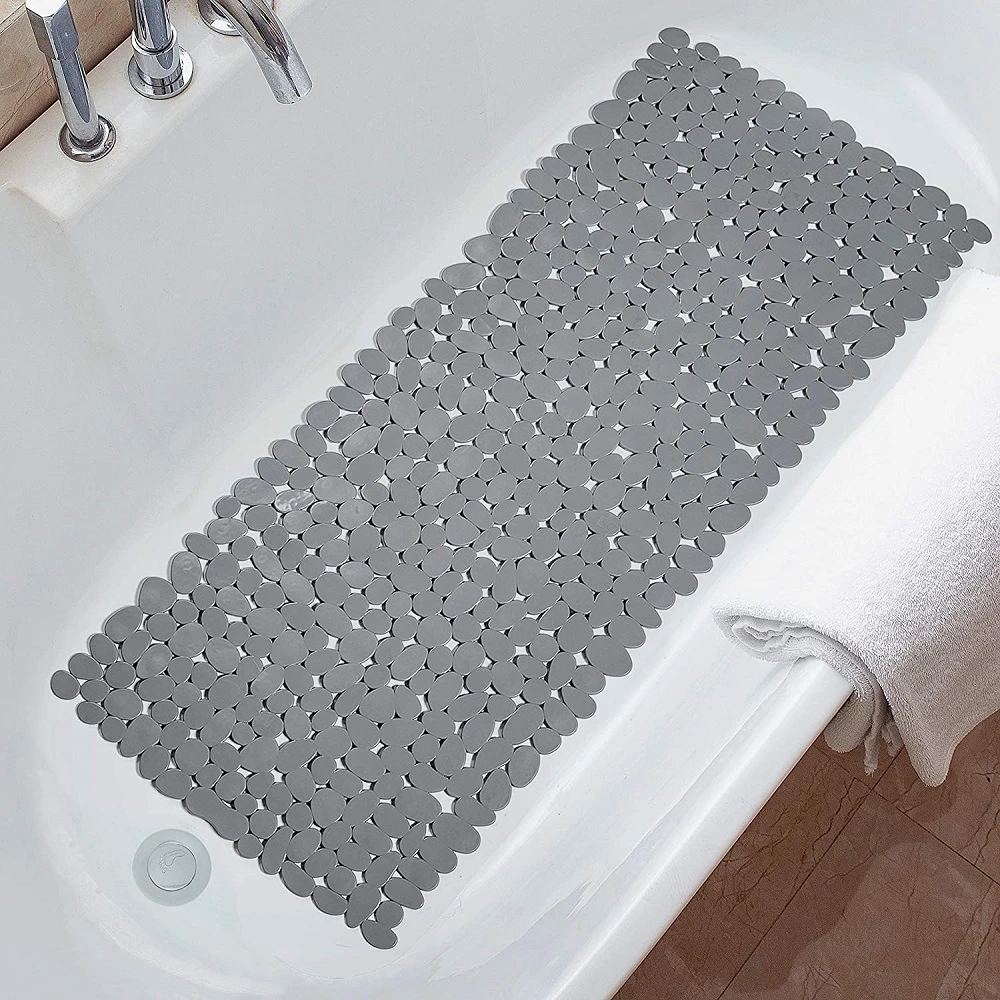 Nonslip Bath Tub Shower Mats Pebble Shape Machine Washable Bathtub Mat With Drain Holes Suction