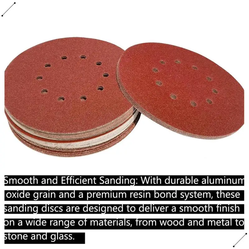 50-Pack 9 Inch 240 Grit Sanding Discs - 6 Hole Hook & Loop, Aluminum Oxide For Drywall & Wood Sanding
