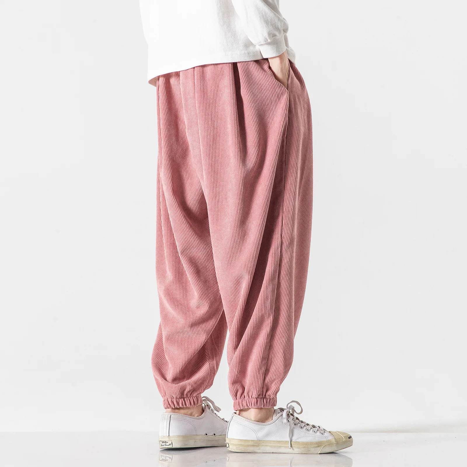2024 Autumn Winter Men Polar Fleece Pants Men Velvet Retro Harem Pants Male Solid Color Wide Leg Pants Harajuku Jogging Trousers