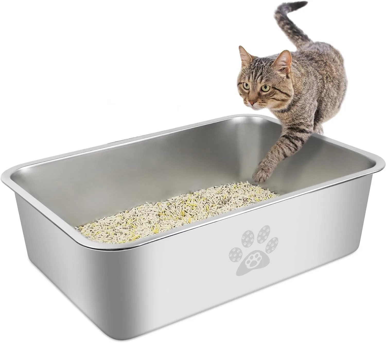 

Stainless steel cat manure box, high edge cattoilet, metal splash proof and non stick cat manure tray, cat cleaning tool