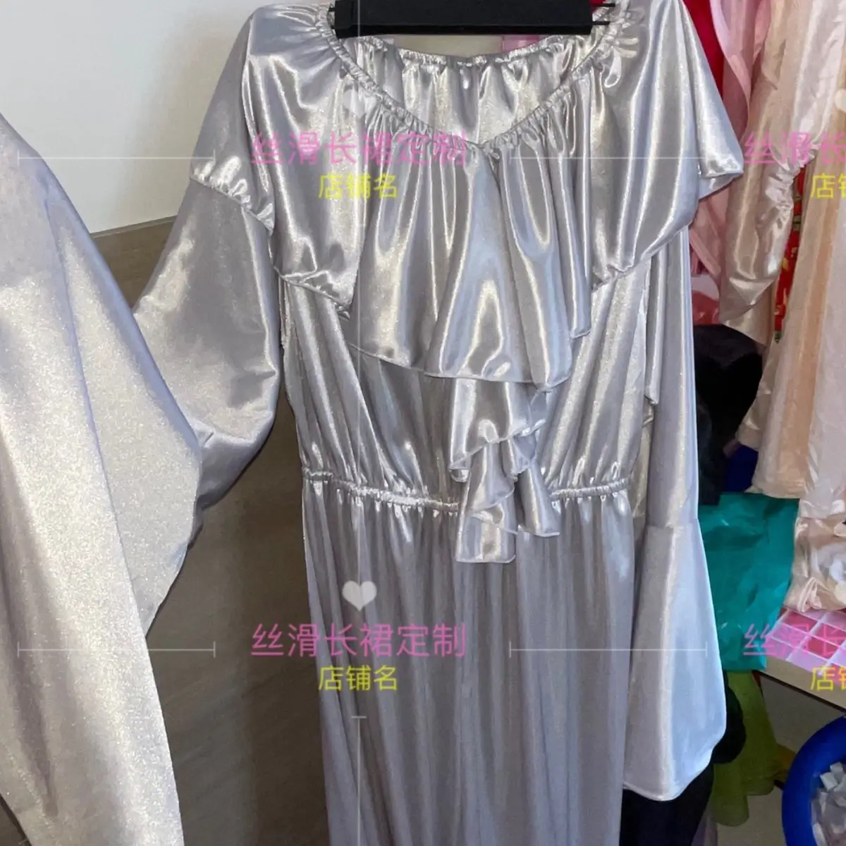 Autumn Spring Glossy Satin Silk Ruffles Jumpsuit Sexy Women Flare Sleeve Loose Wide Leg Pants Beachwear