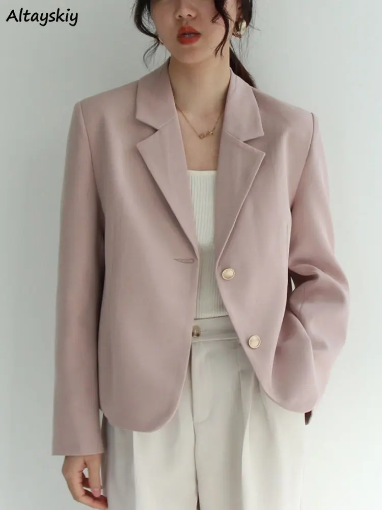 

Blazers for Women Notched Solid Office Lady Female Basic All-match Korean Style Classic Daily Minimalist Tender Casual Spring