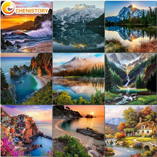 Pintura Por Números En Lienzo Con Marco, Kit De Bricolaje Para Adultos,  Dibujo De Paisaje, Pintura Acrílica, Imagen Al Óleo De Colorear Por Números,  Arte - Paquetes De Pintura De Cuadros - AliExpress