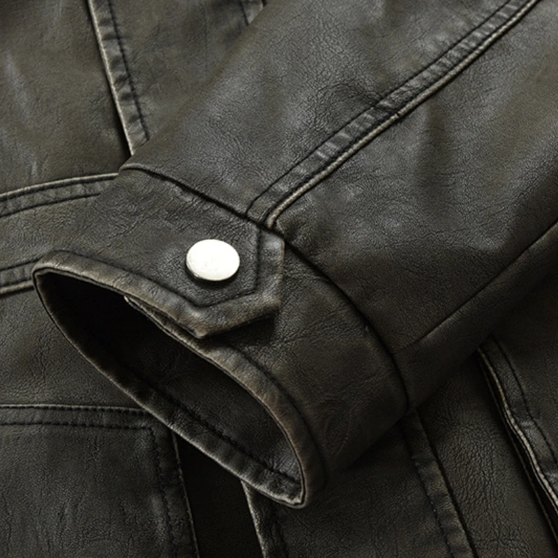 High Quality Men's Leather Jackets Hoodies Thick Inner Zipper Jacket Long Sleeve Hat Detachable Elastic Motorcycle Coat
