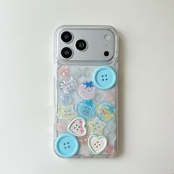 Charming Transparent Phone Case with Decorative Patterned Buttons - iPhone 15 (Only case)
