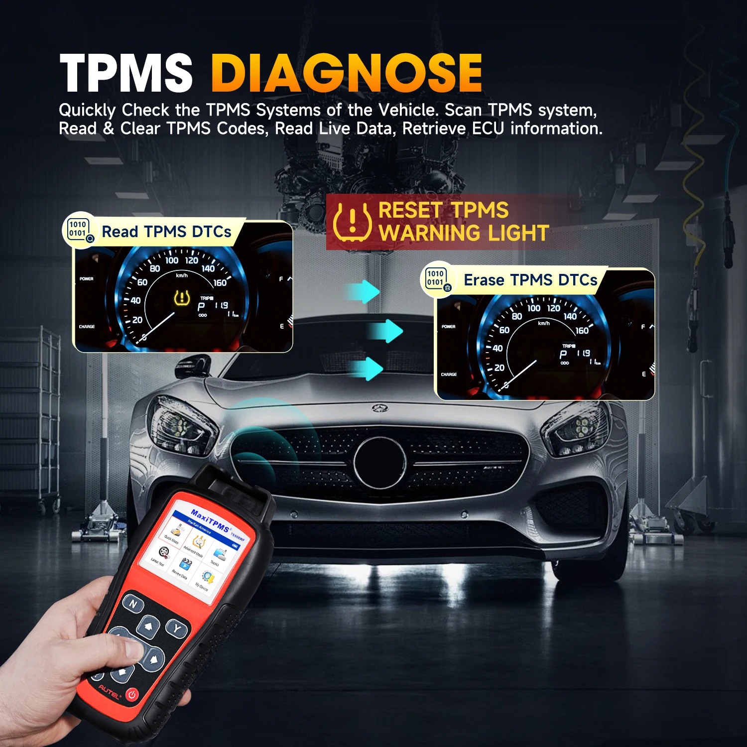 Autel MaxiTPMS TS508WF TPMS Tool Sensor Progarmming/ Relearn/ Activate, TPMS Reset, Read/Clear DTCs Upgraded of TS501 TS408 tire pressure monitor car diagnostic tool