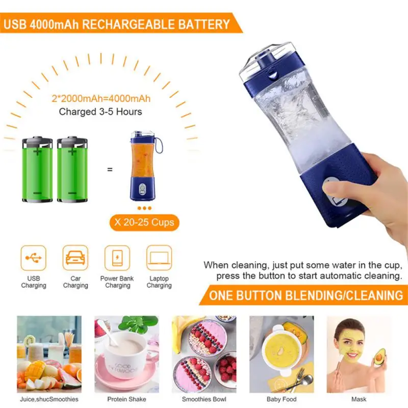 

Portable Size USB Electric Fruit Juicer Handheld Smoothie Maker Stirring Rechargeable Mini Food Processor Juice Blenders