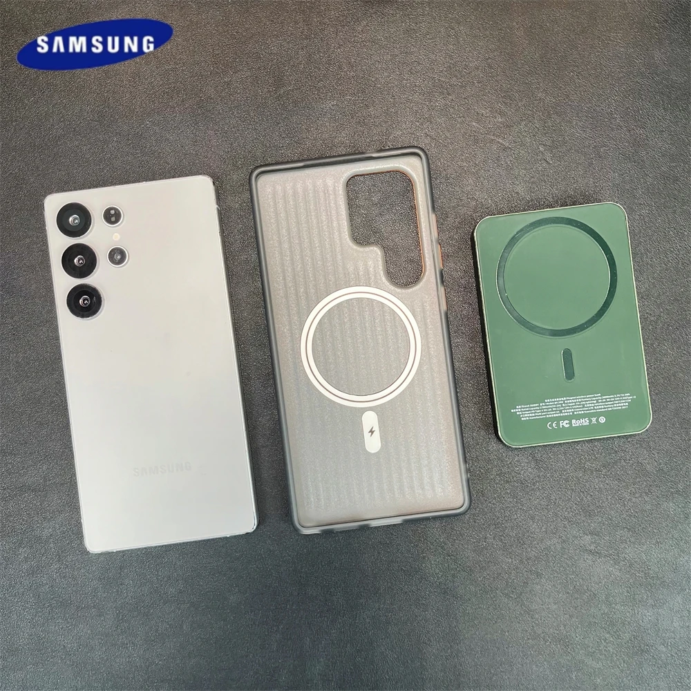 Luxury Leather Magnetic Case with Wireless Charging and Shockproof Alloy Lens Protection