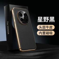 Premium Top Grain Genuine Leather Case with Magnetic Camera Protection - Plated Soft Cover Shell - Honor Magic8 (Color A)