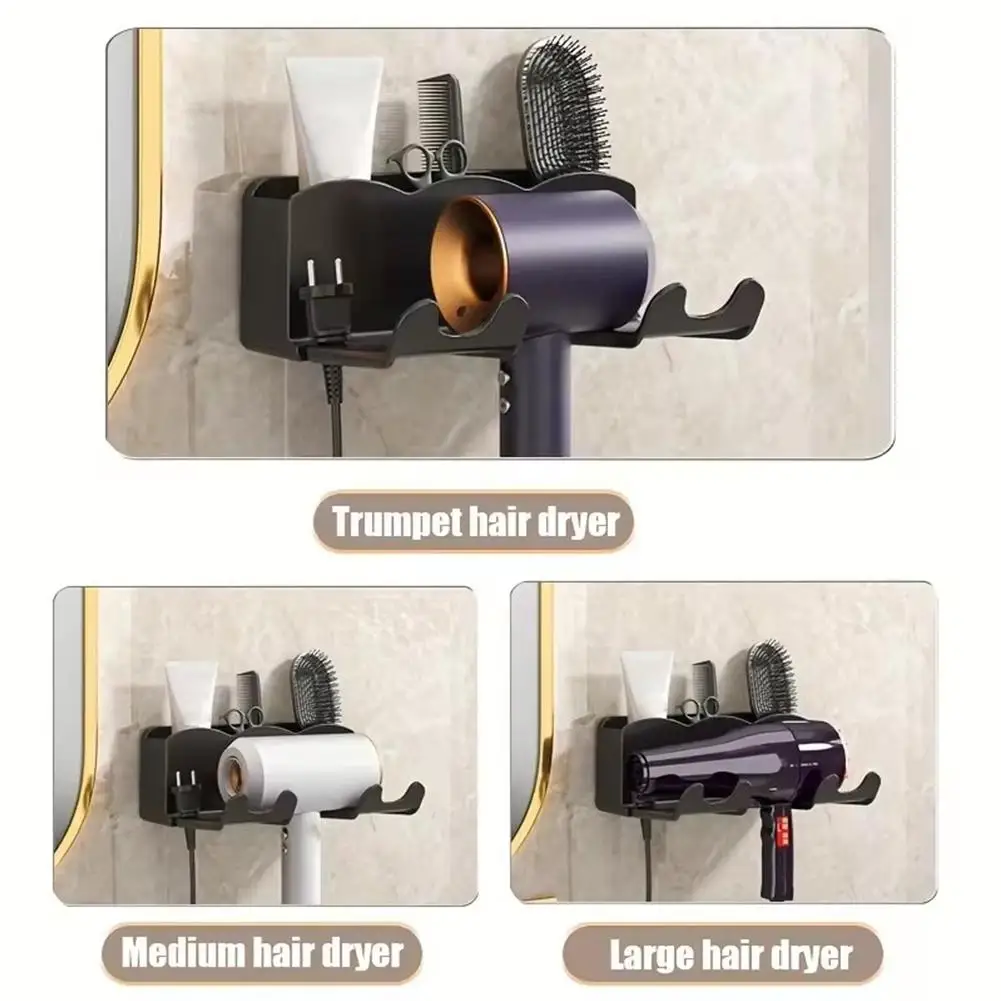 Hair Dryer Holder Wall Mounted Storage Box Bathroom Accessories