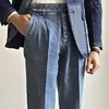 Straight Tube Loose Washed High Grade Business Pant Men Dress Trouser High Quality Double Pleated Jeans Straight Leg Pant Naples 3