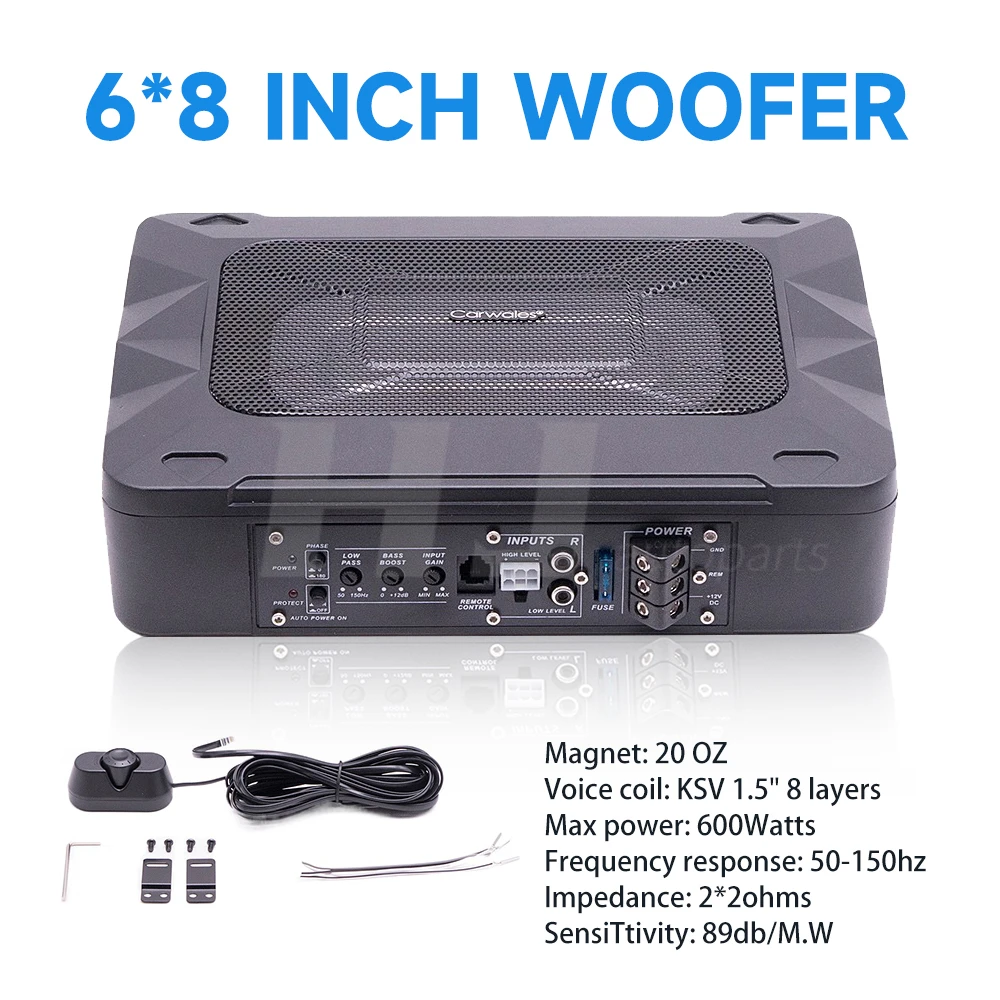 1pcs Auto Under Seat 6*8 Inch Car Audio Subwoofers With 600w Amplifier Active Sub Woofer Car Active Bass Speaker Horn