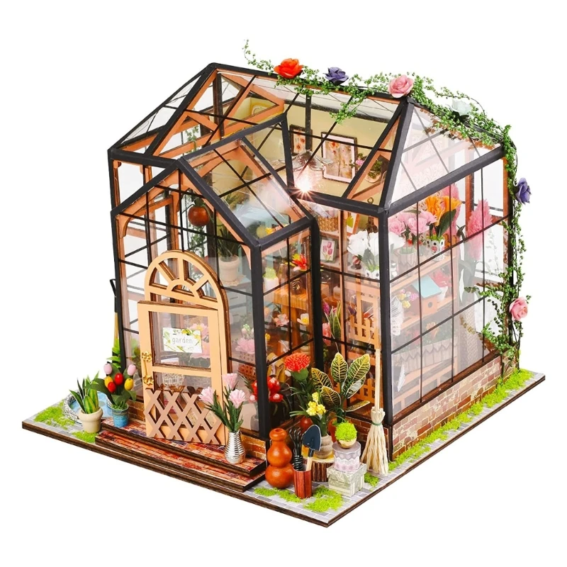 DIY Glow Miniature House Models with Furniture Kits Kids Educational Toy Handmade 3D Greenhouse Art Crafts Women Girls Gifts 6
