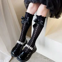 Baby Spring Summer Thin Lolita Sock Bowknot Stockings Girl Long Socks School Uniform Princess Calf Socks Kids Knee High Stocking 3