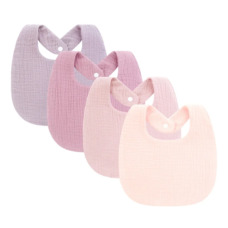 무슬린  턱받이 단색 사각형 트림 천 남아 여아용 면 이중층  턱받이 용 식사 용품 4개/세트