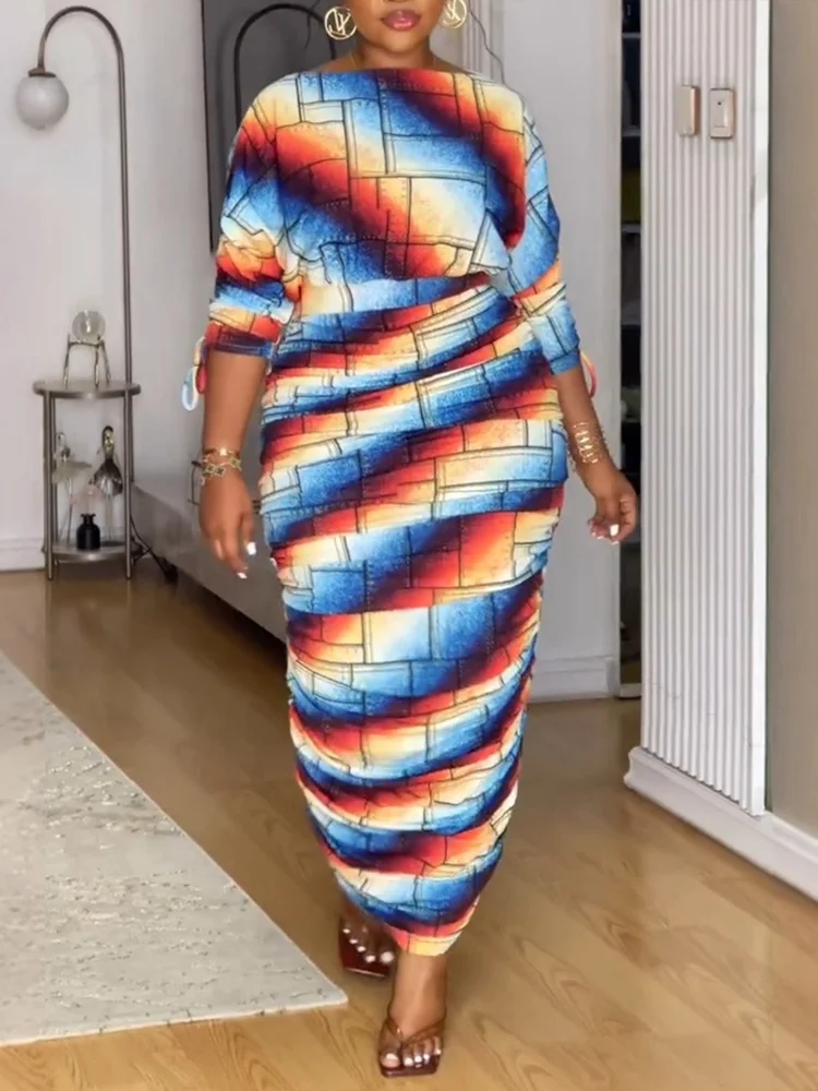 Wmstar Dress Sets Wholesale Two Piece Sets Draped Print Bandage Top and Skirts New in Summer Fashion Matching Suit Dropshopping