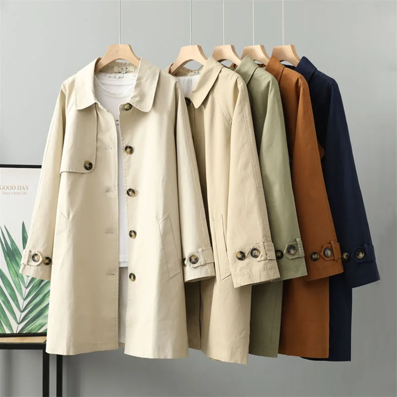 

2024 Spring Autumn Trench Coat Women Single-breasted Loose Windbreaker Casual Outerwear Lady Khaki Overcoat Tops Gabardina Mujer