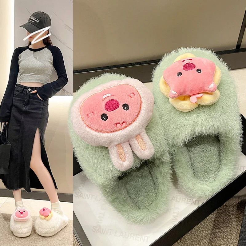 

Kawaii Sanrio Loppy Plush Slippers Cotton Slippers Cartoon Lovable Winter Non-Slip Exposed Toe Christmas Birthday Gift For Girls