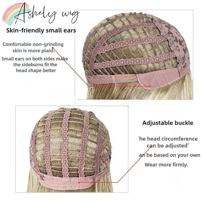 Ashely Blonde Wig 14inch Short Curly Wig with Bangs Cute Nature High Temperature Fibers Synthetic Wigs for Cosplay Daily Peluca