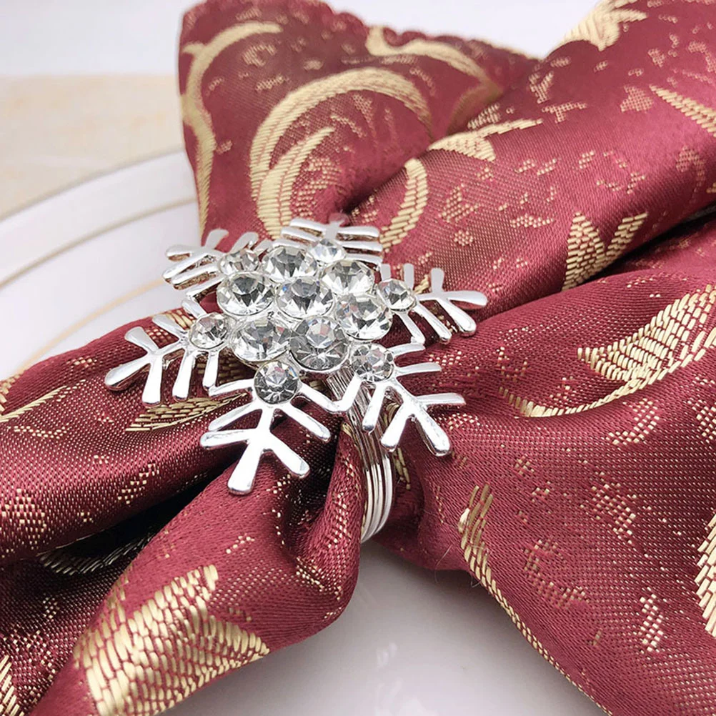 

4 Pcs Christmas Napkin Holders Dinning Table Setting Ring Sparkling Snowflake Rings Buckles