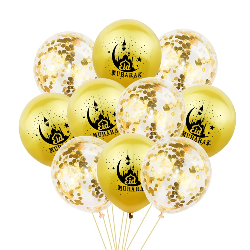 10Pcs 12Inch Eid Mubarak Latex Balloons Ramadan Decoration 2026 Gold Moon Star Balloon Ramadan Eid Muslim Islamic Party Supplies