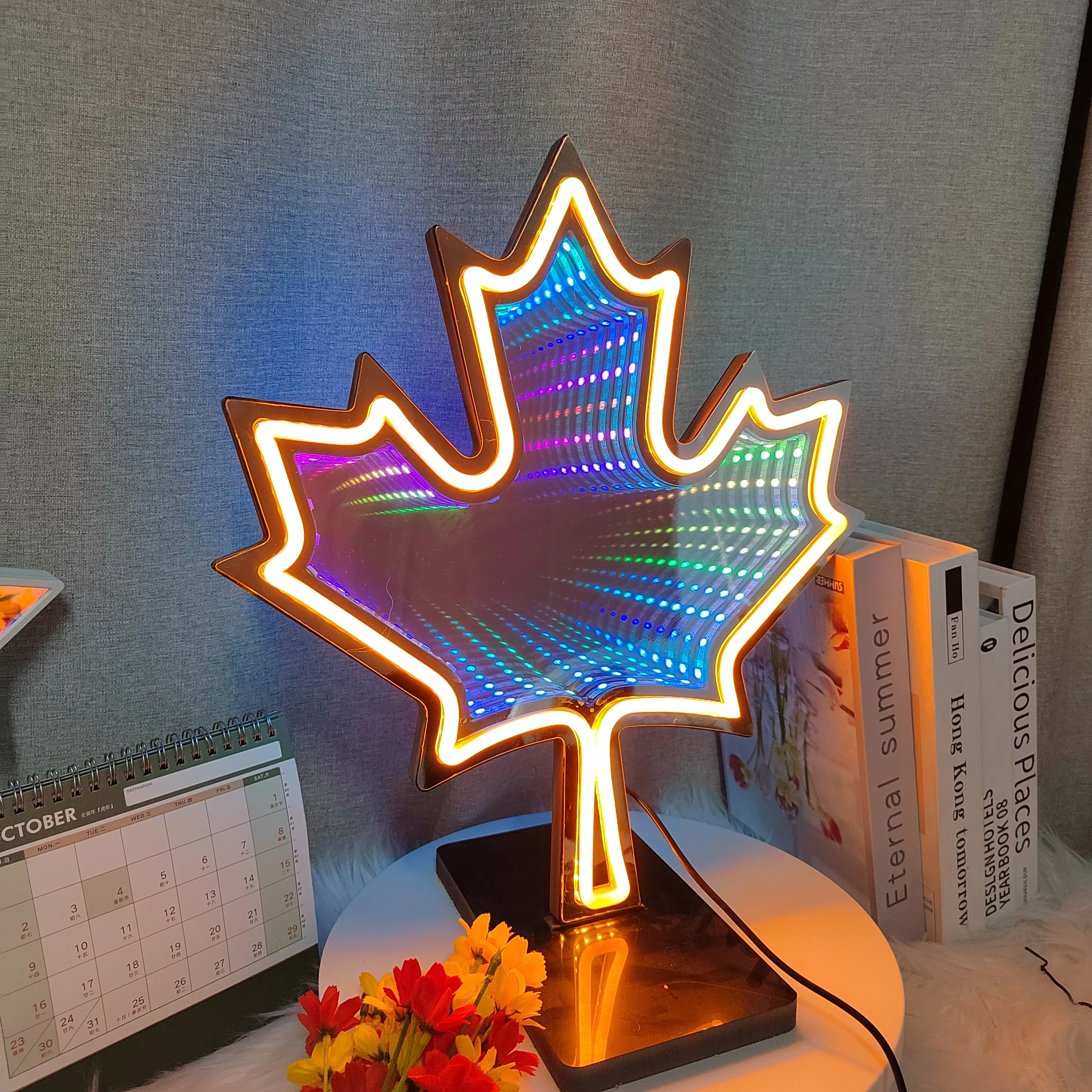 Color-Changing Tunnel Mirror Gift Box Neon Sign, Double Side and Both Hanging and Standing Artistic Present Box Shop Home