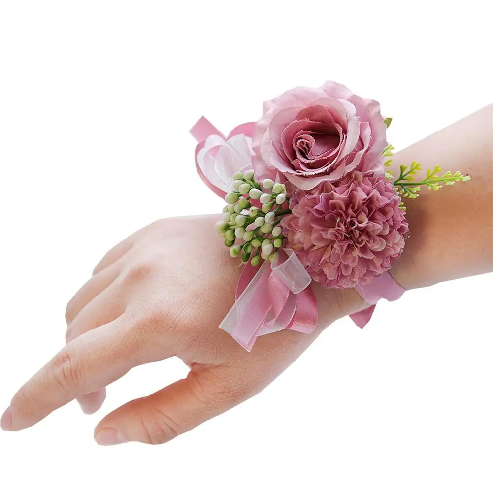 4pcs Artificial Peony Wrist Corsages for Wedding, Bridesmaid Band