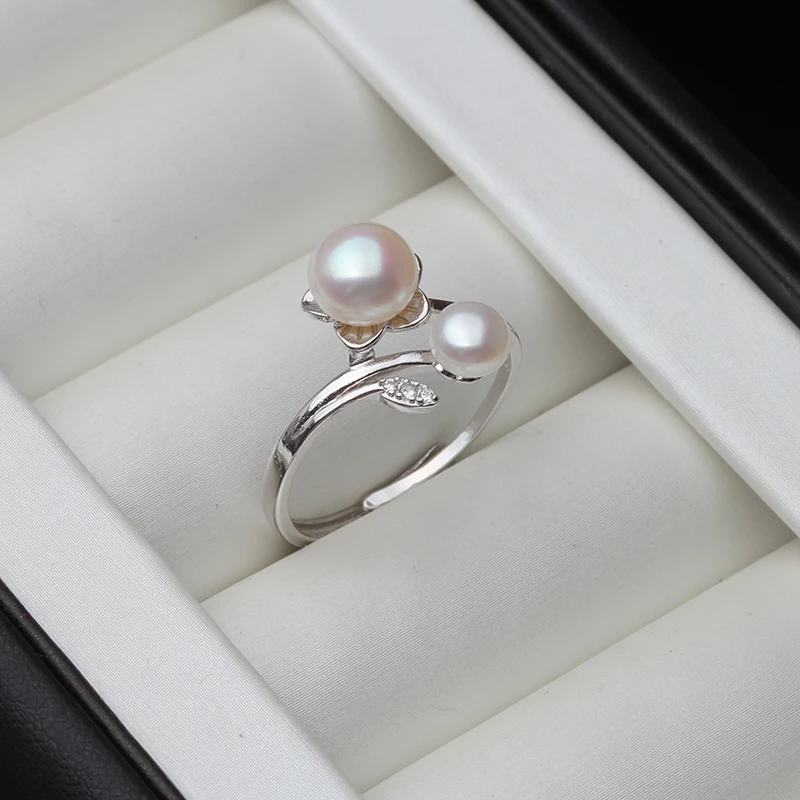 Silver Rings Real Freshwater Natural Pearl Wedding Cute 925 Women Anniversary Party White Pink Black