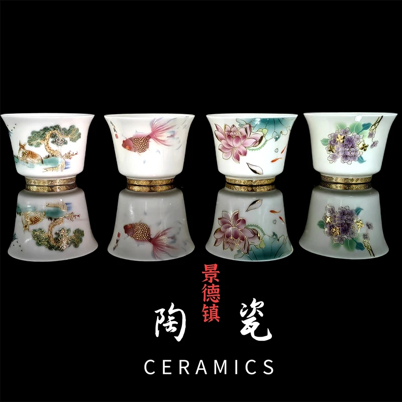 Porcelain Ceramic Tea Cup For Chinese Kung Fu Puer Oolong Tea Aesthetic Lotus Jingdezhen tea cup