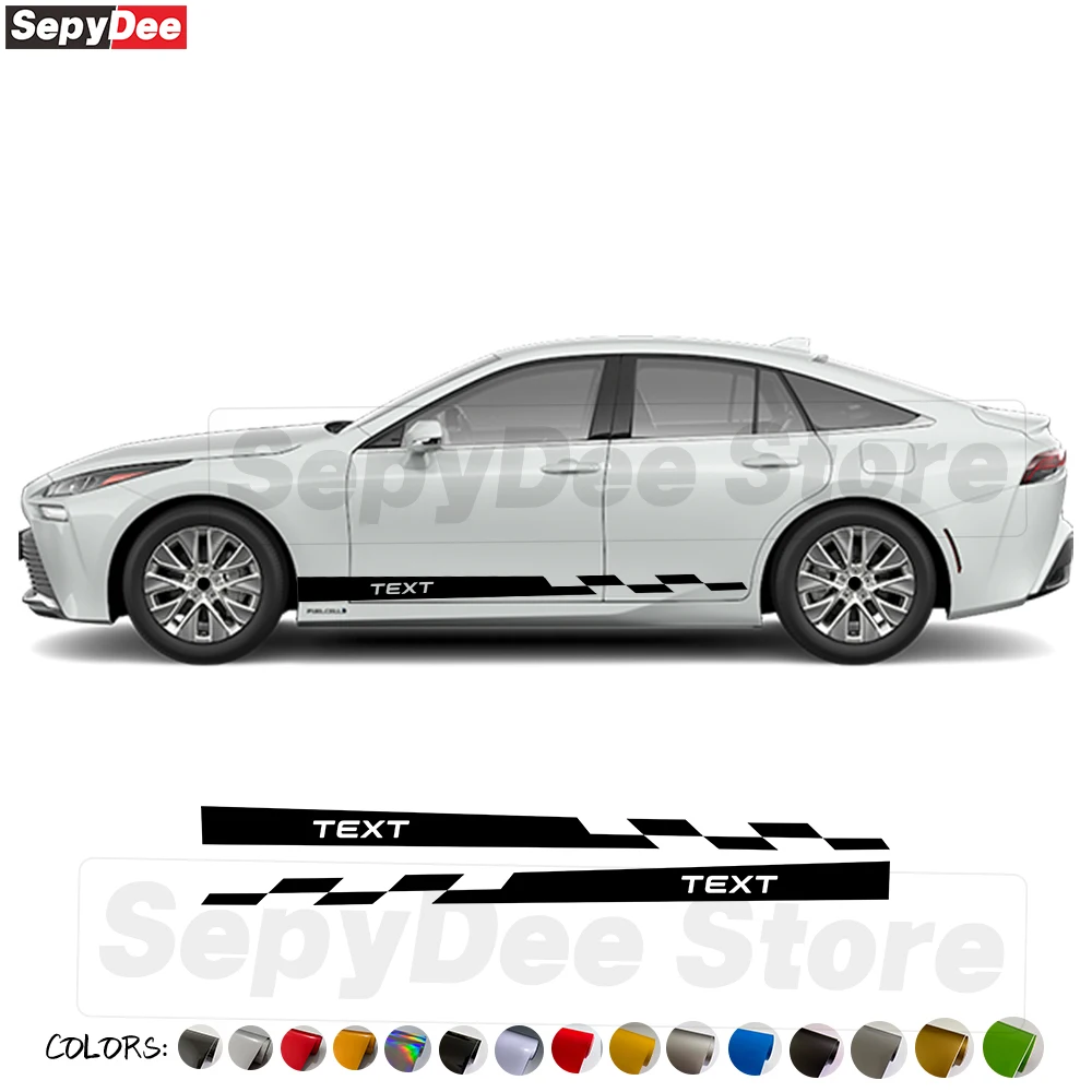 

2Pcs Text Customized Car Door Side Stickers for Toyota Mirai Auto Body Checkered Graphic Stripe Kits Vinyl Decals Accessories