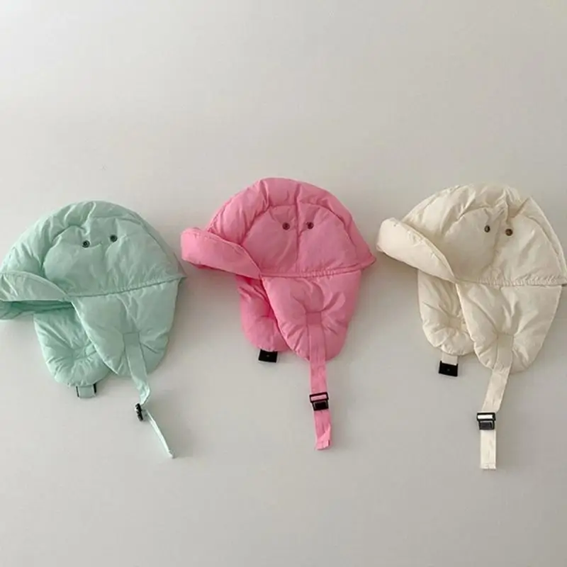 G99C Winter Down Cotton Hat for Boys Girls Adjustable Chin Strap Hat Soft & Breathable Infants Bonnet Caps Fashionable