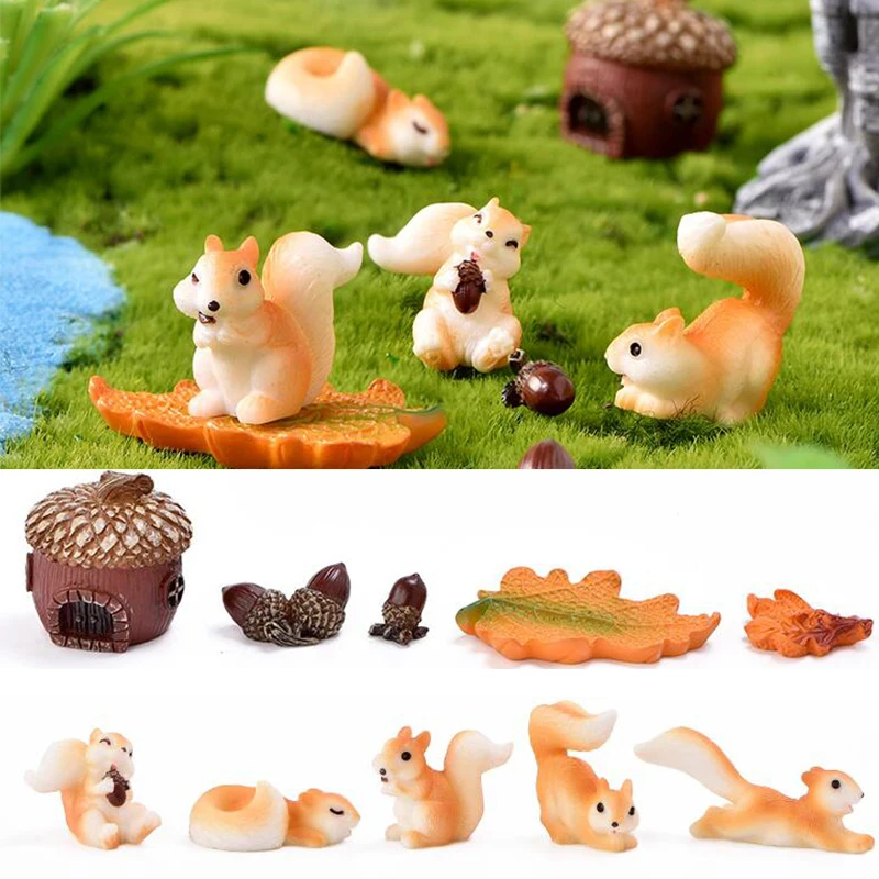 Cute squirrel figurines, miniature animal figurines, pine cones leaves, cake toppers, garden landscape, DIY crafts