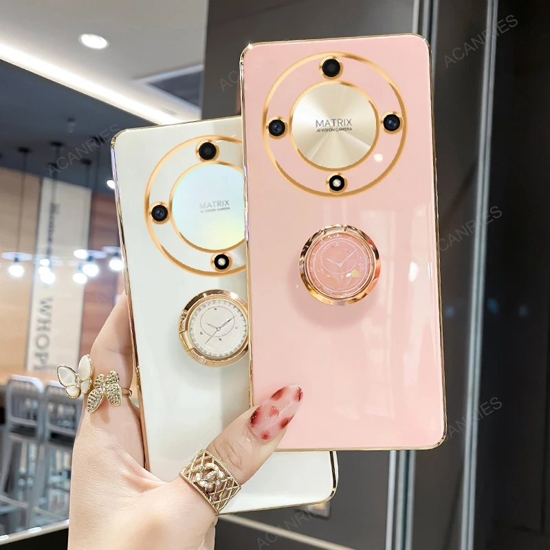 Luxury Plating Ring Holder Stand Case for Huawei Honor - Premium Silicone Cover