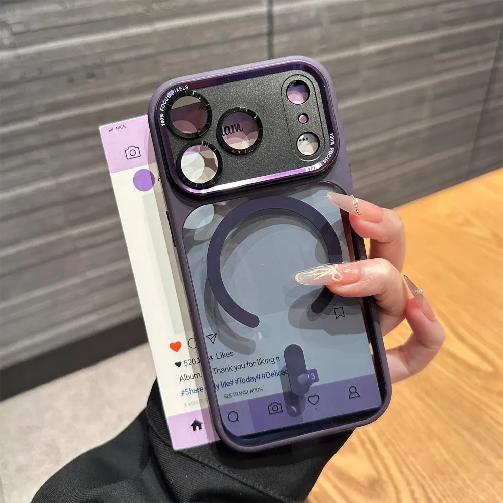 Enhanced Shockproof Color Case with Magsafe Compatibility - Rugged Clear Metal Armor Cover