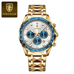 Luxury Men's Waterproof Chronograph Watch with Luminous Display and Stainless Steel Finish (815 All Gold White)