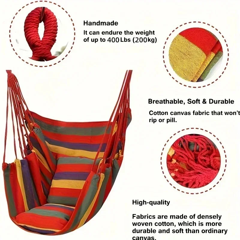 Colorful striped canvas hammock chair, no pillow or cushion, durable indoor/outdoor/camping swing chair for family leisure 1pc