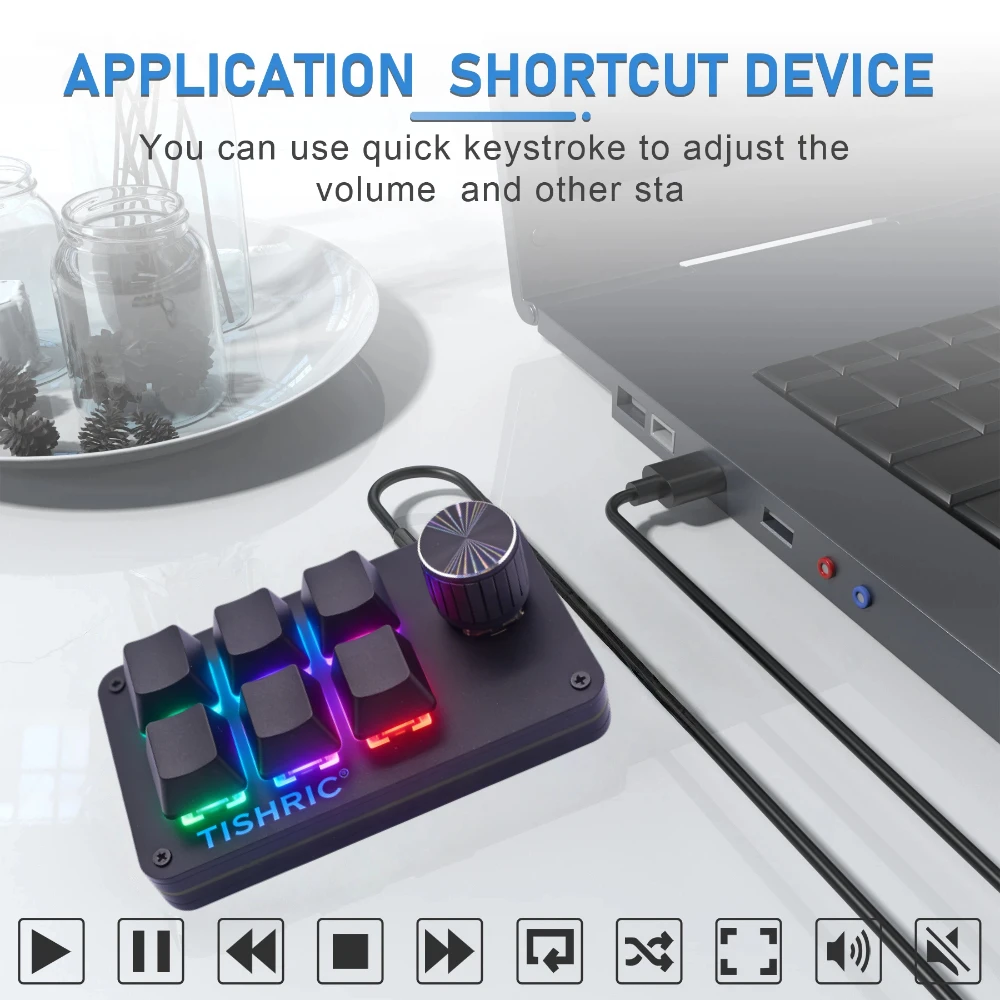 TISHRIC 3/4/6 키 미니 매크로 기계식 키보드 USB RGB 게임용 맞춤 프로그래밍 DIY 휴대용 핫스왑 키패드 (PS 음악용)