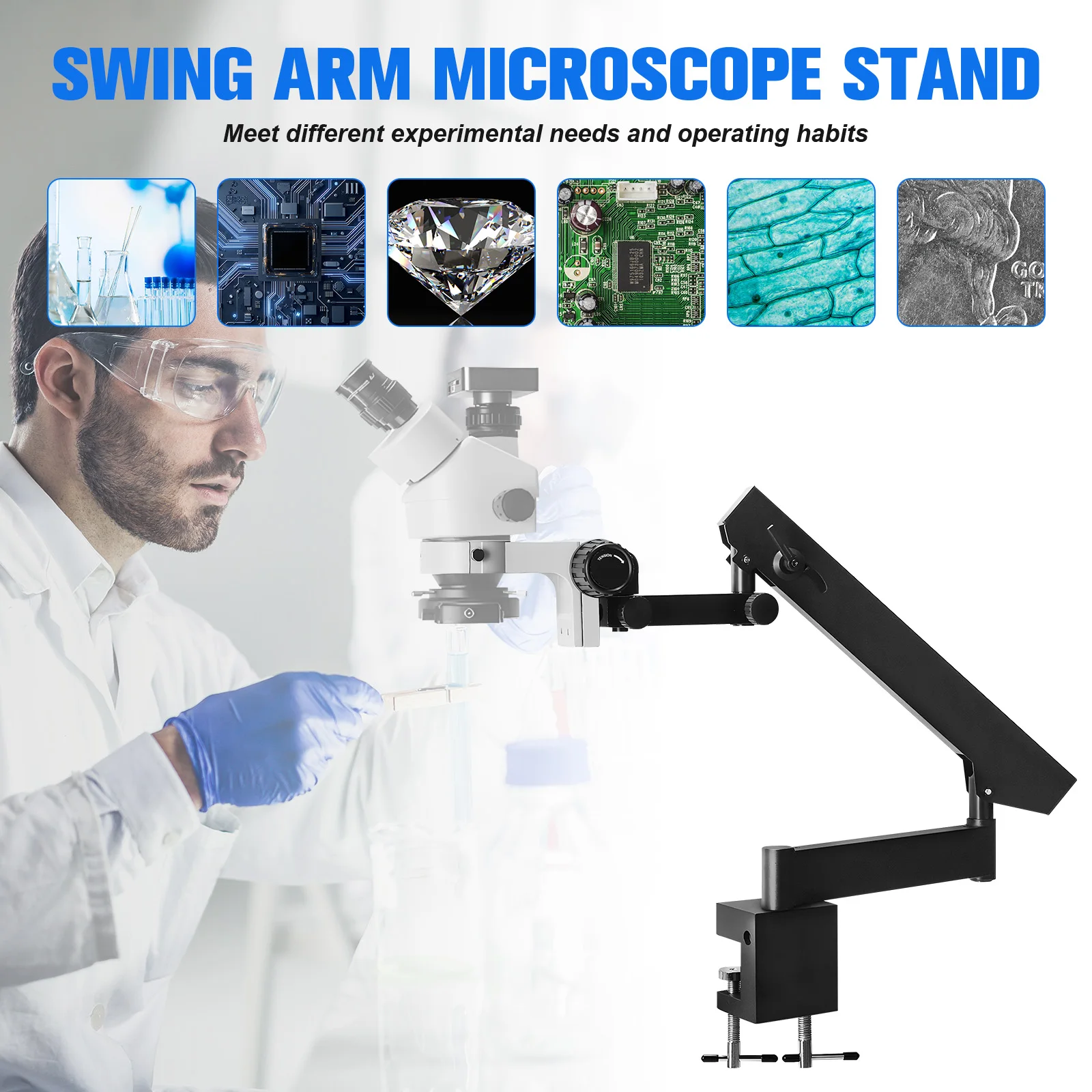 Universal Microscope Stand with Table Clip Aluminum Alloy Microscope Stand Holder Microscope Arm Stand for Digital Microscope
