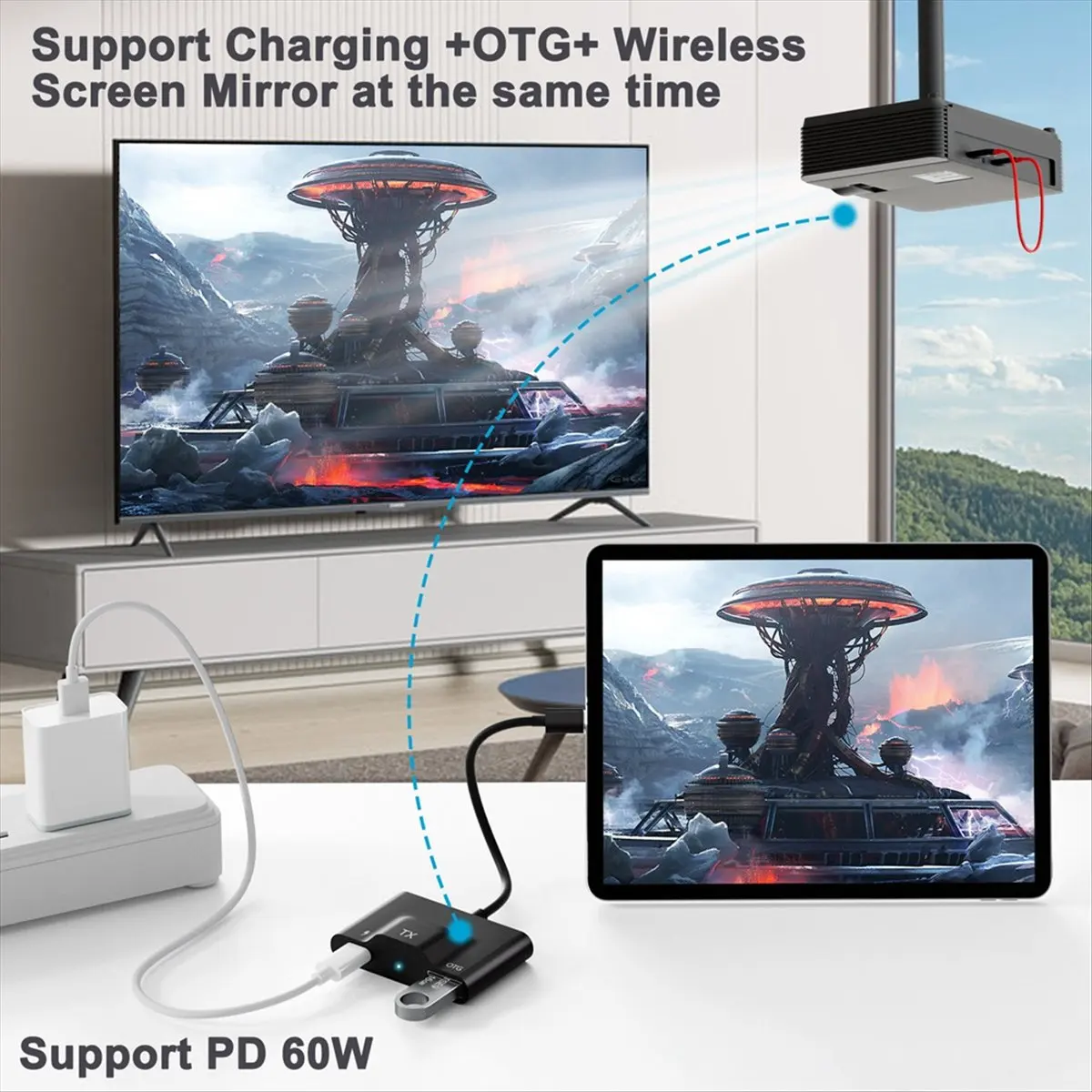 A23G 무선 HDMI 호환 송신기 및 수신기, 스마트폰용 비디오/오디오를 TV/프로젝터/모니터로 스트리밍 화이트