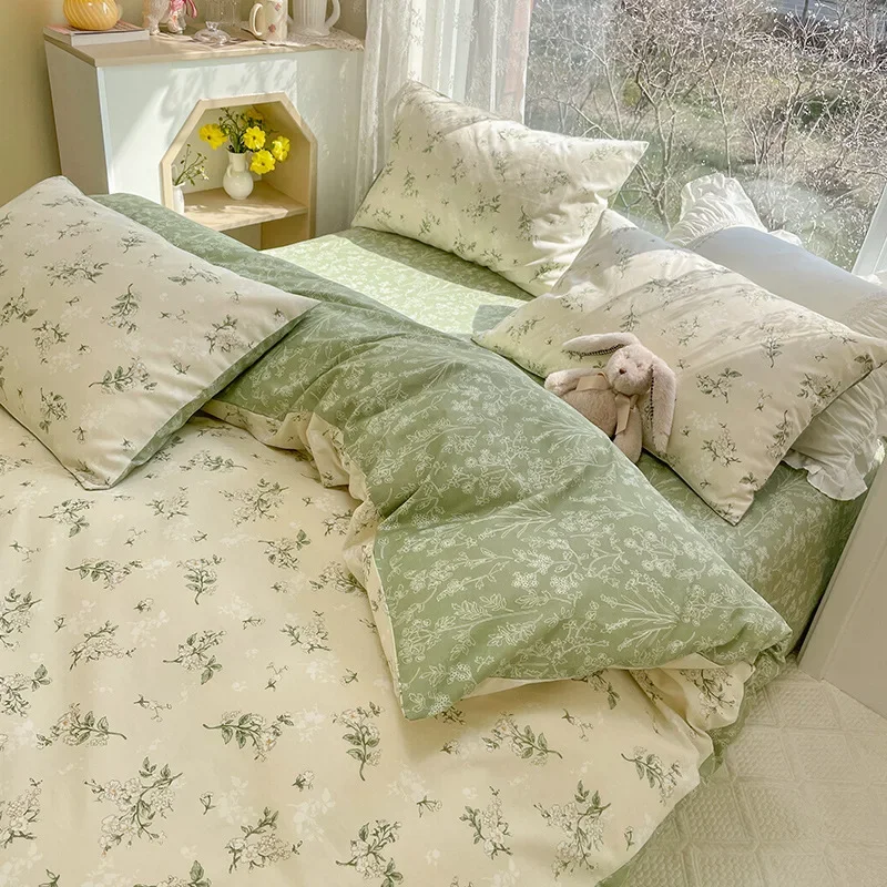 

Bedding Four-piece Sets Brushed Sheets Pillowcases Quilt Cover Small Floral Pattern Home Textile All Cotton Bedsheets Bed-cover