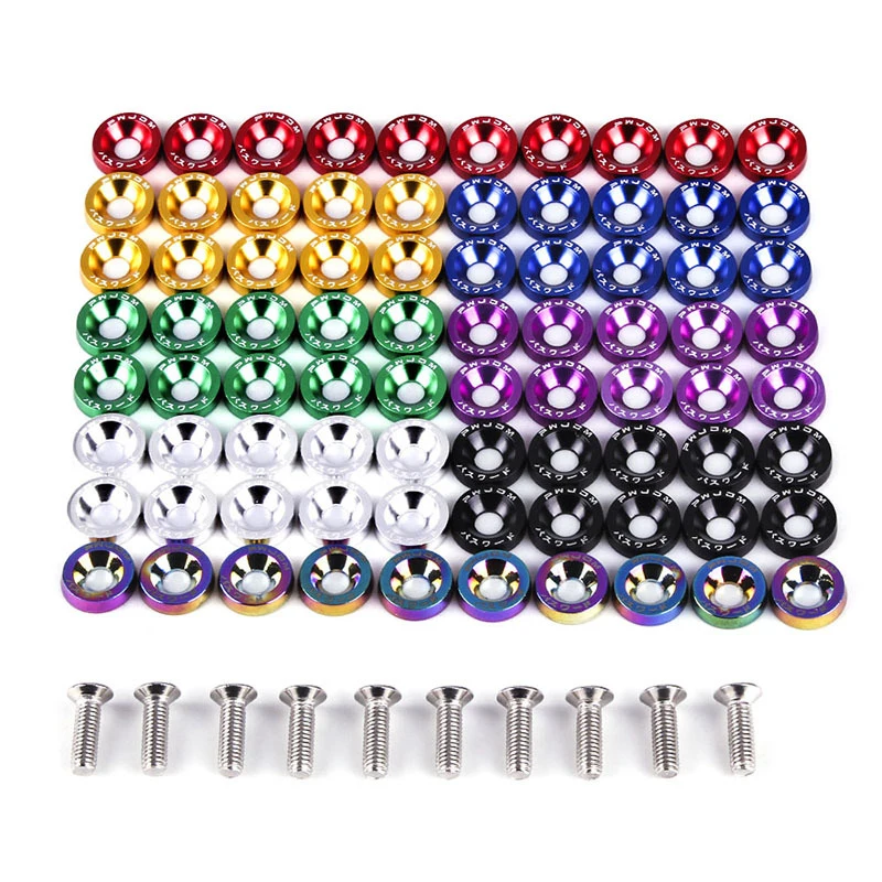 Universally 10pcs Car Modified Hex Fasteners Fender Washer Bumper Engine Concave Screws Aluminum Fender Washers and M6 Bolt