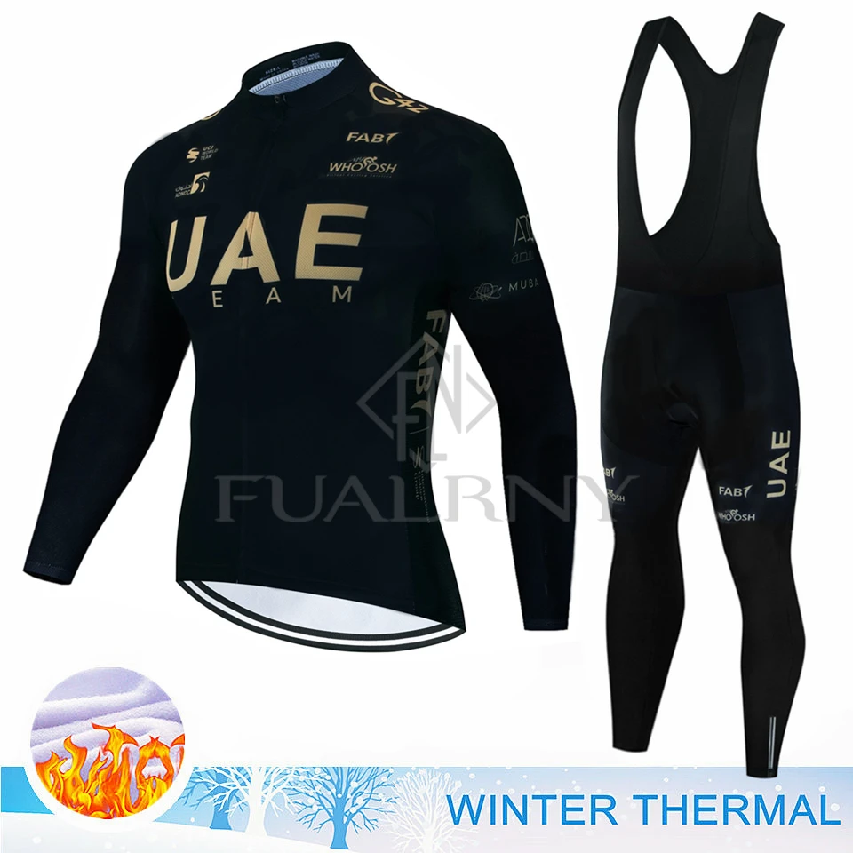 UAE Winter Thermal Fleece Cycling Jersey Set Men Mtb Clothing Man Uniform Bicycle Clothes Complete Tricuta Bib Maillot Set