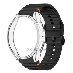 Premium Silicone Sport Band with Protective Case for Galaxy Watch 7 44mm (Black transparent)