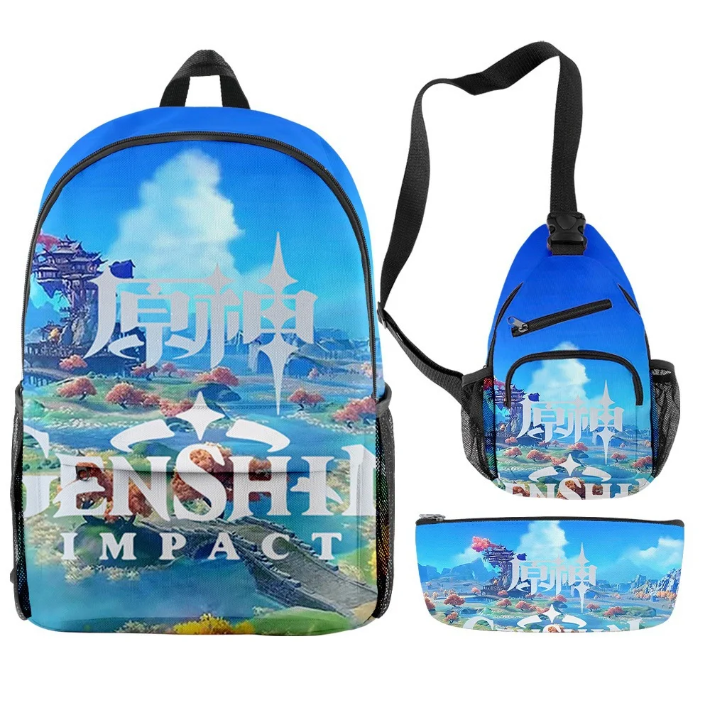 

Fashion Youthful Genshin Impact 3pcs/Set Backpack 3D Print Bookbag Laptop Daypack Backpacks Chest Bags Pencil Case