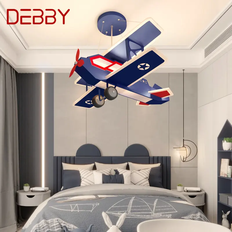 

DEBBY Children's Airplane Pendant Lamp Vintage LED Creative Blue Fashion Cartoon Light For Decor Kids Room Kindergarten