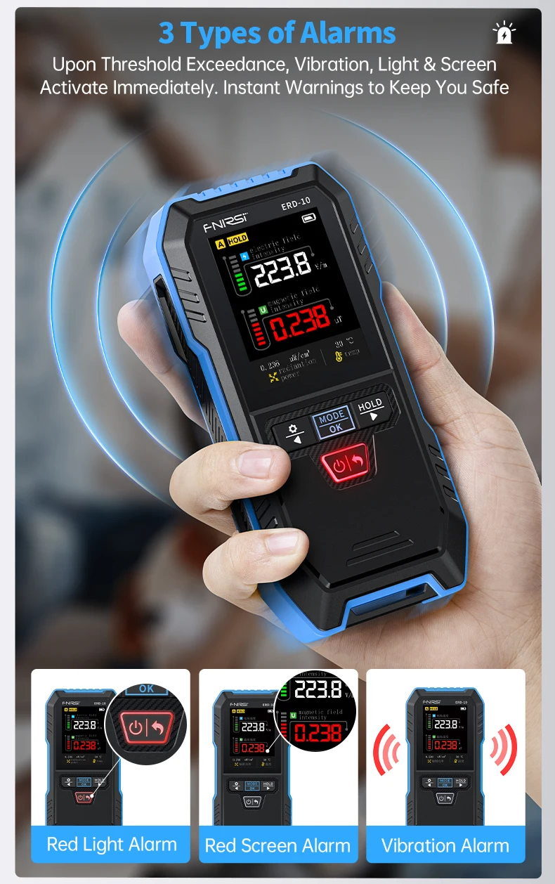 ERD-10 4-in-1 EMF Radiation Detector Electric Magnetic RF Power Temp Meter Radio