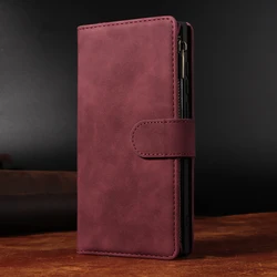 CAESBON Premium Multi - Card Zipper Wallet with Kickstand and Magnetic Flip Leather Case - A55 (Coffee)