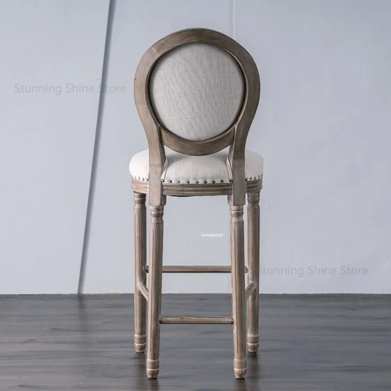 European Antique Bar Stools Home Bar Furniture Solid Wood Chairs American Retro Backrest High Chair Villa Chair for Kitchen
