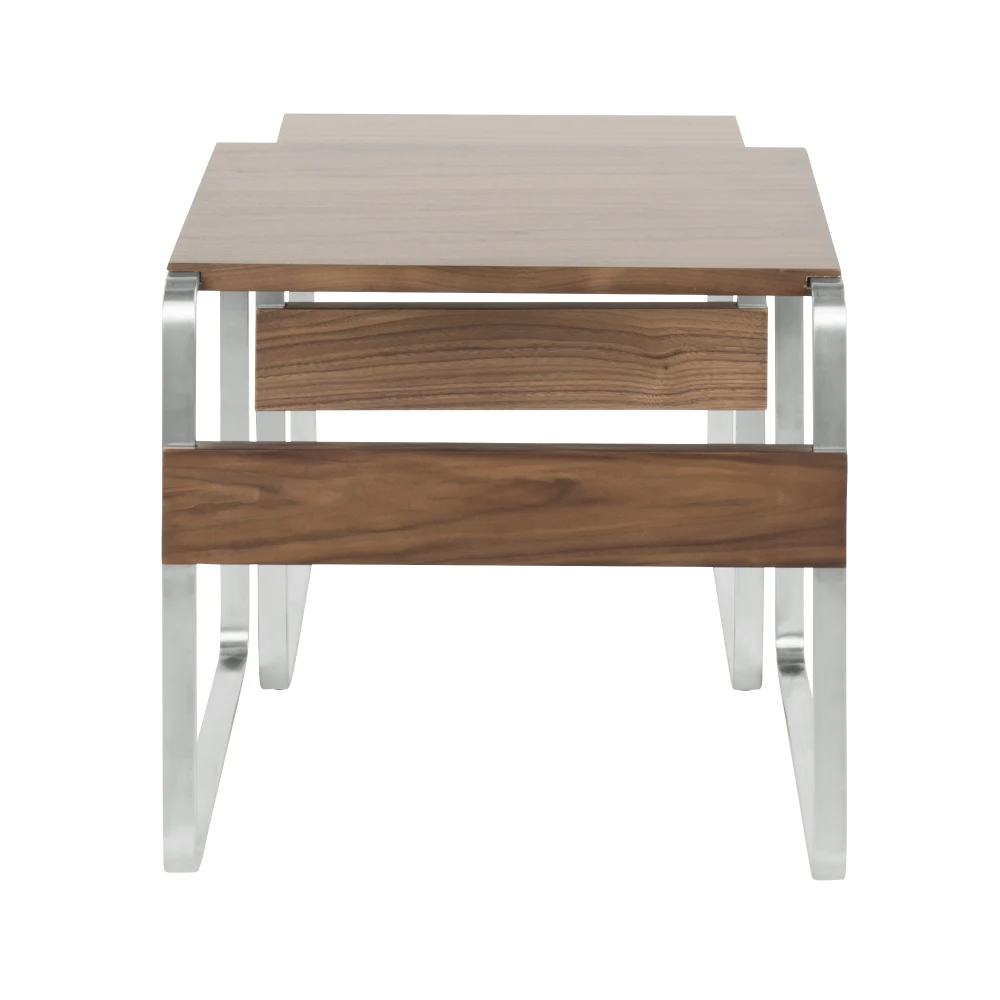 "Tea Side Nesting Tables: Stainless Steel & Walnut, Modern Design" 4
